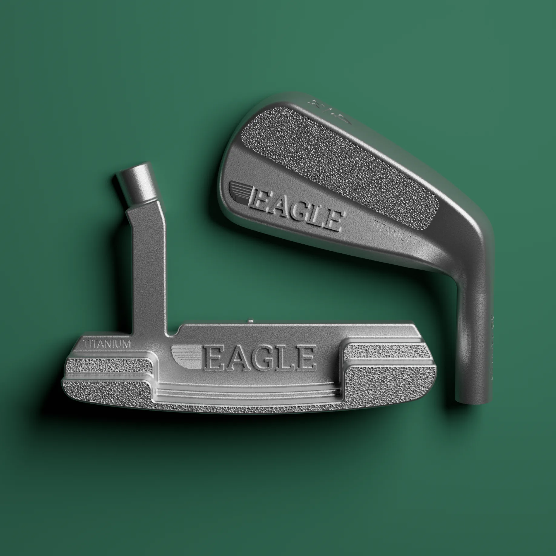 3D printed metal golf putter head on a putting green