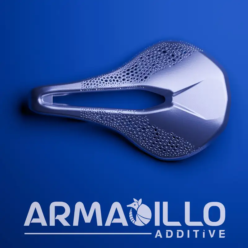 Rendered metal bicycle saddle with lightweight lattice detailing